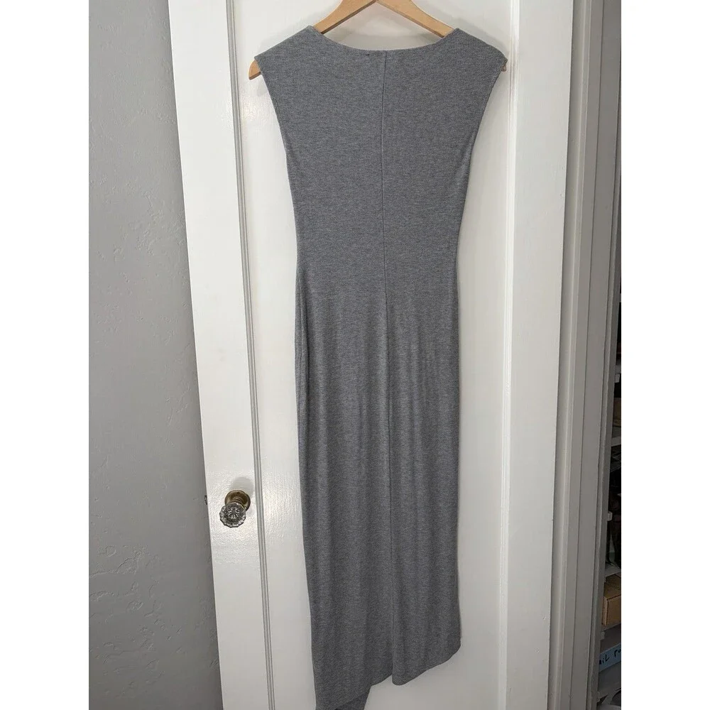 Laundry Shelli Segal Gray Ribbed Midi Dress Twist Front Sleeveless Sheath XS